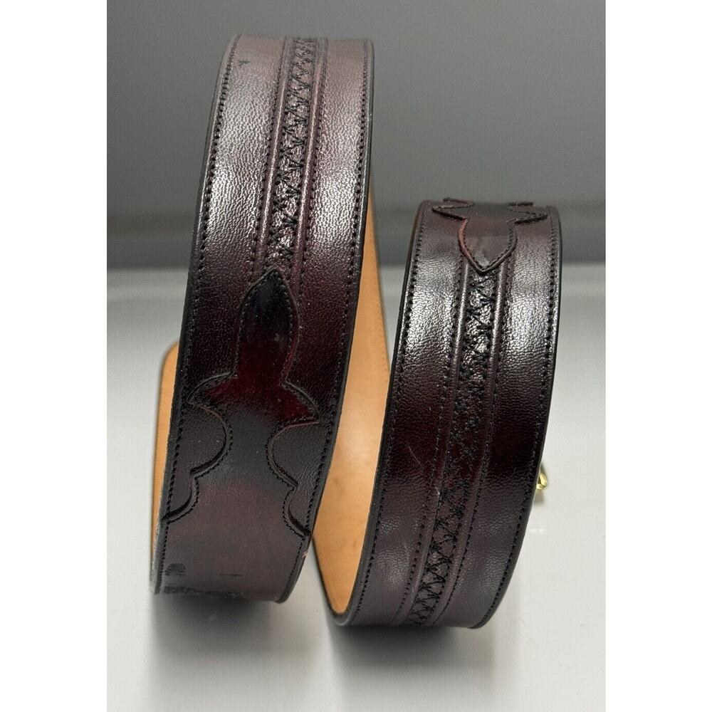 Lucchese Brown Leather Belt with Brass Buckle - Picture 2 of 8
